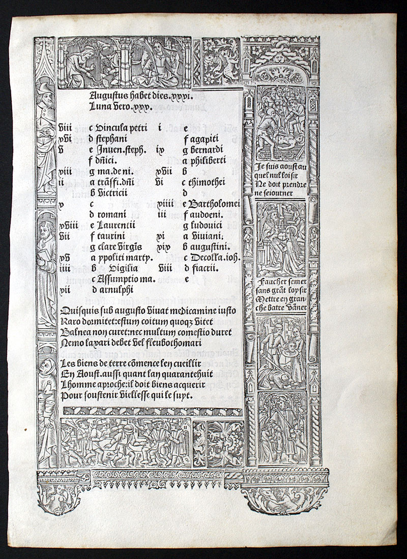 Book of Hours Vellum Calendar Leaf August & September c. 1515