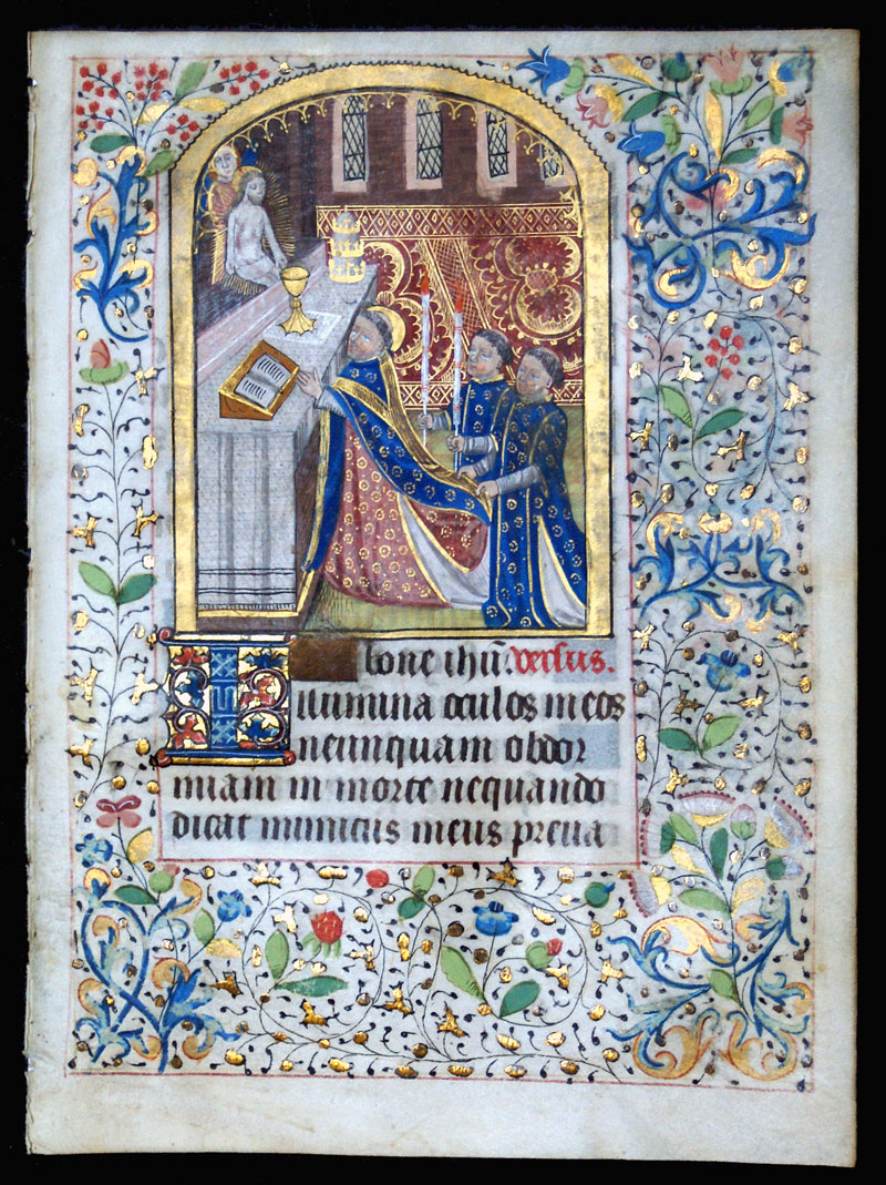 c 1470 Book of Hours Leaf - Mass of St Gregory