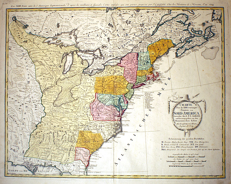''Charte uber die XIII vereinigte Staaten...'' Homann - US 1784