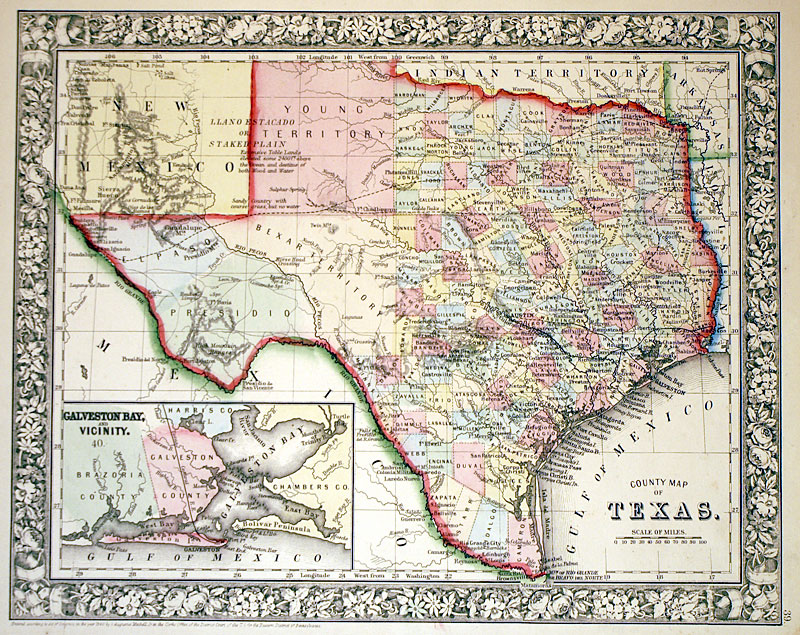 ''County Map of Texas'' c 1865 - Mitchell