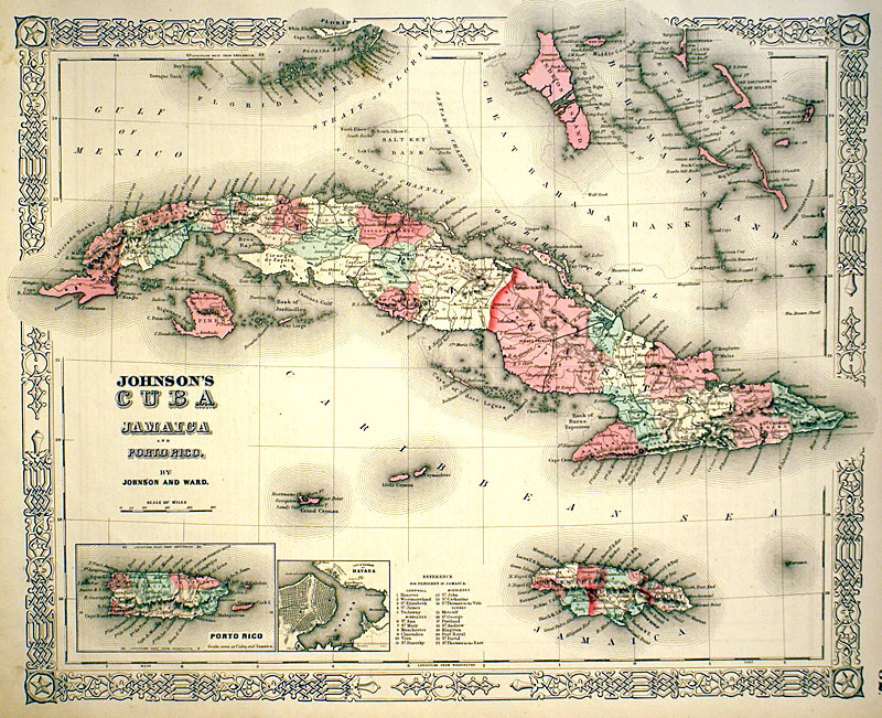 ''JOHNSONâ€™S CUBA JAMAICA AND PORTO RICO'' c 1864 - Johnson