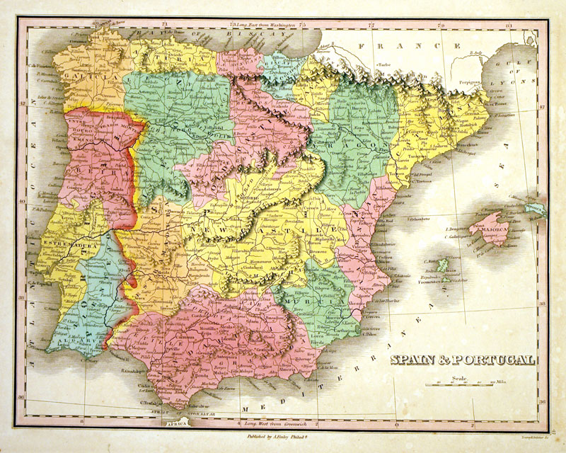 ''Spain & Portugal'' c 1827 - Finley