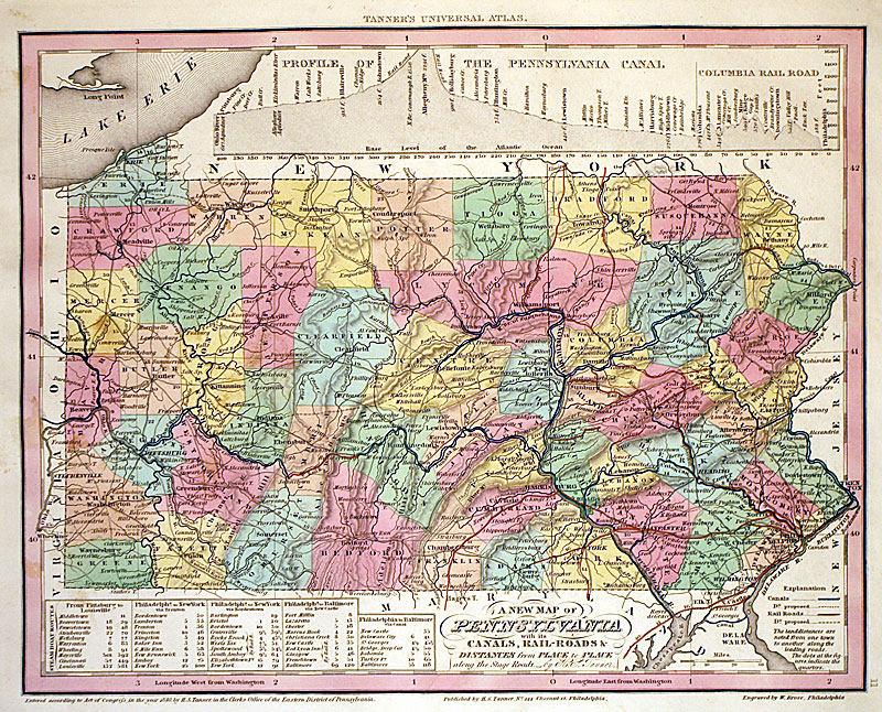 c 1840 ''A NEW MAP OF PENNSYLVANIA...'' - Tanner