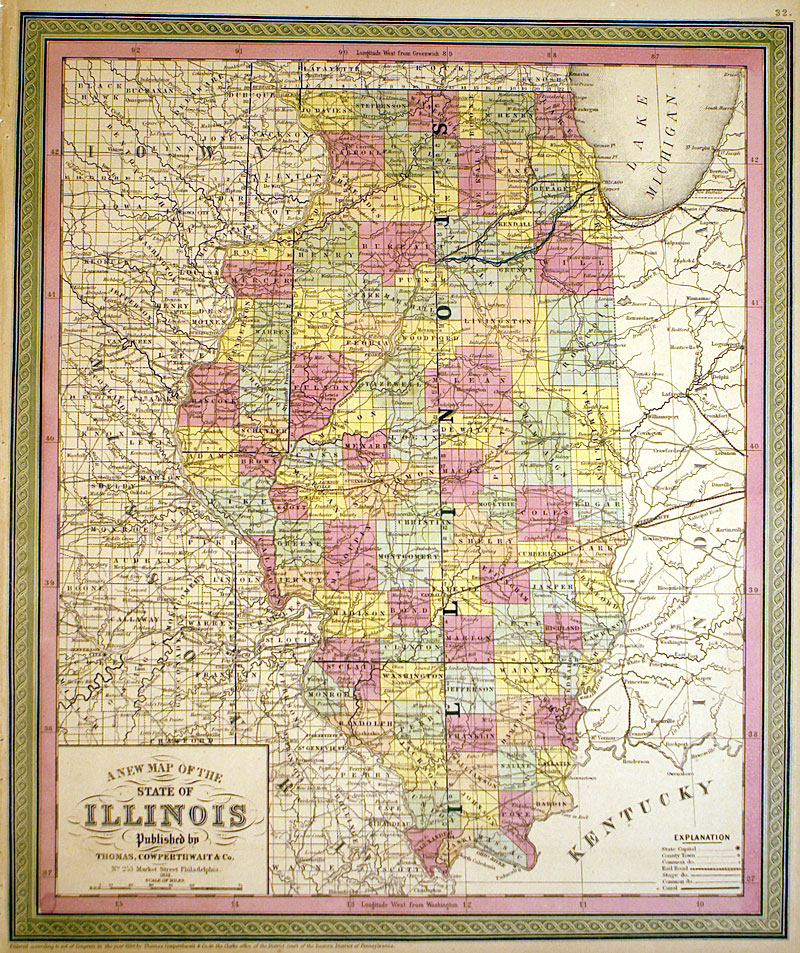 ''A NEW MAP OF THE STATE OF ILLINOIS'' c 1853 - Cowperthwait