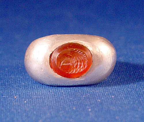Ancient Roman Silver and Carnelian Seal Ring - EAGLE HEAD
