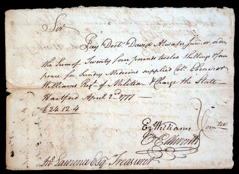 1777 Rev War Doc signed Oliver Ellsworth Chief Justice SupremeCt