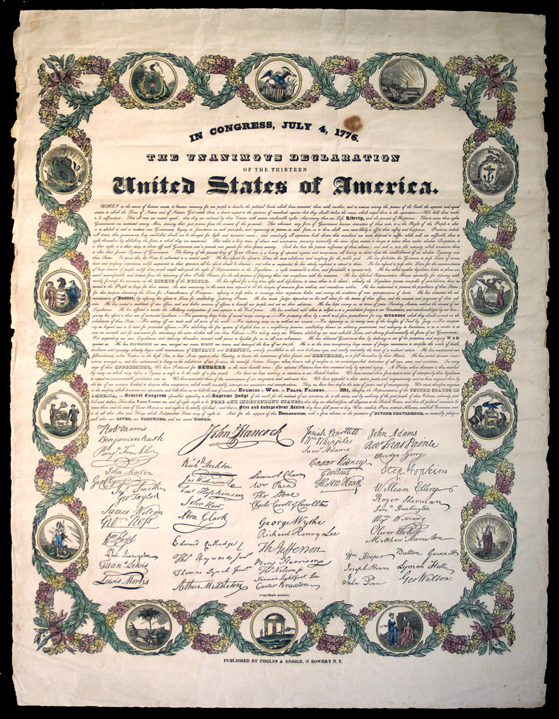 c 1845-50 Declaration of Independence Broadside