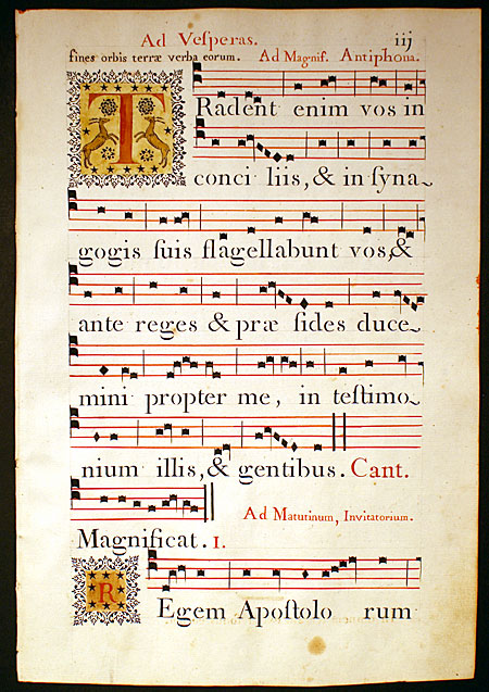 Gregorian Chant - Elaborate initial with deer - Italy c. 1778