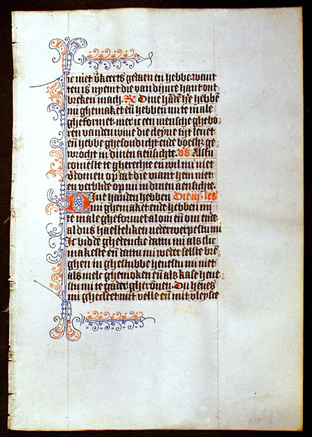 Medieval Book of Hours Leaf - Elaborate penwork in margins