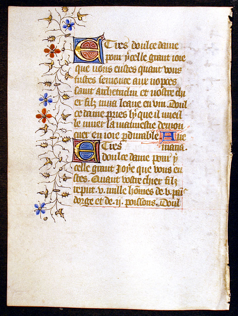 Medieval Book of Hours Leaf in French c 1420-30