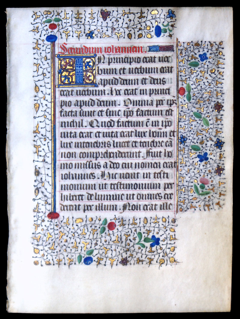 A Book of Hours Leaf - c 1440-50 Elaborate borders John 1:1-14