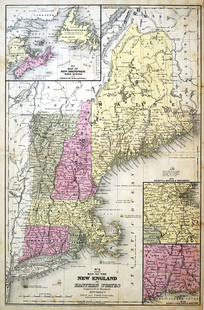 New England States c 1844 - Mitchell
