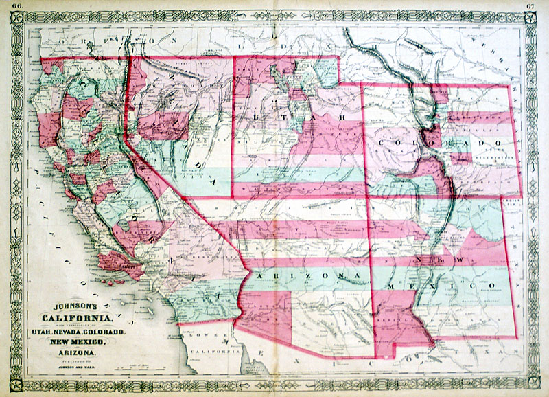 c 1865 Map of the US Southwest - Johnson