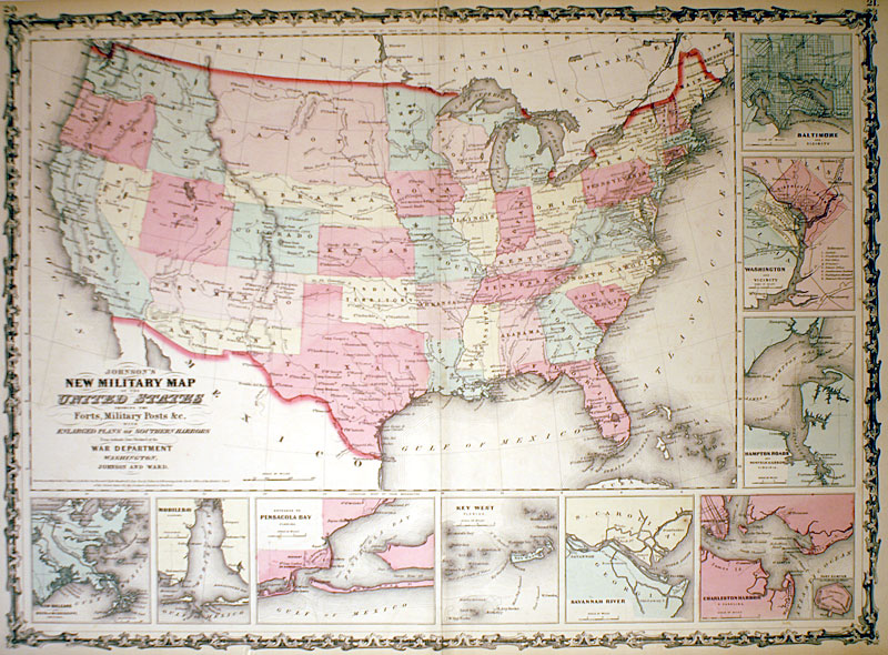 ''...New Military Map of the United States...'' c 1862 Johnson
