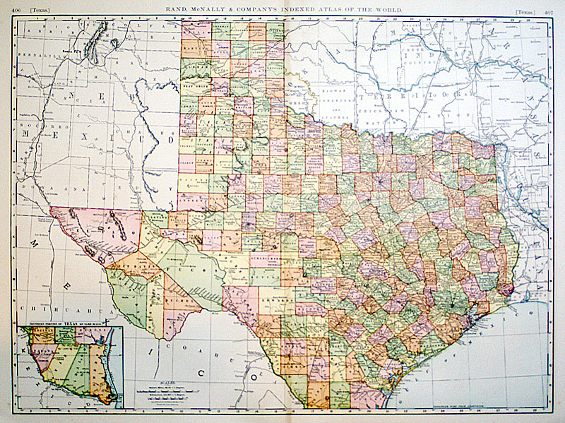 [TEXAS] - c 1898 - Rand, McNally & Co - Large map of Texas