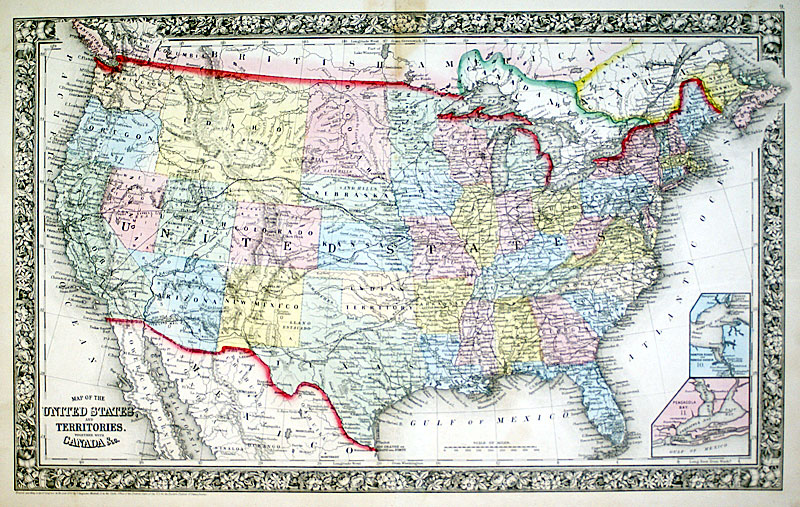 c 1863 Map of the United States - Mitchell