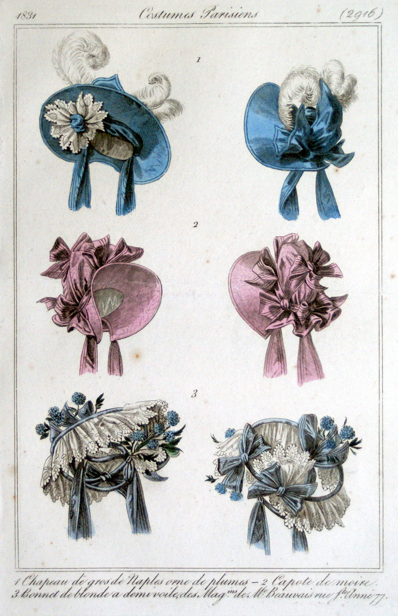 Ladies Fashionable Hats in the 1830's - Paris
