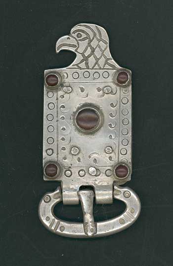 Silver Buckle w Eagle Head and Gems - c 5th - 6th century AD