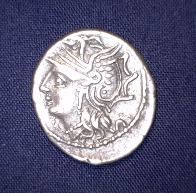 Roman Silver Denarius - ROMA & SATURN        c 104 BC