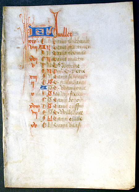 Book of Hours Calendar Leaf for July, c. 1430-50