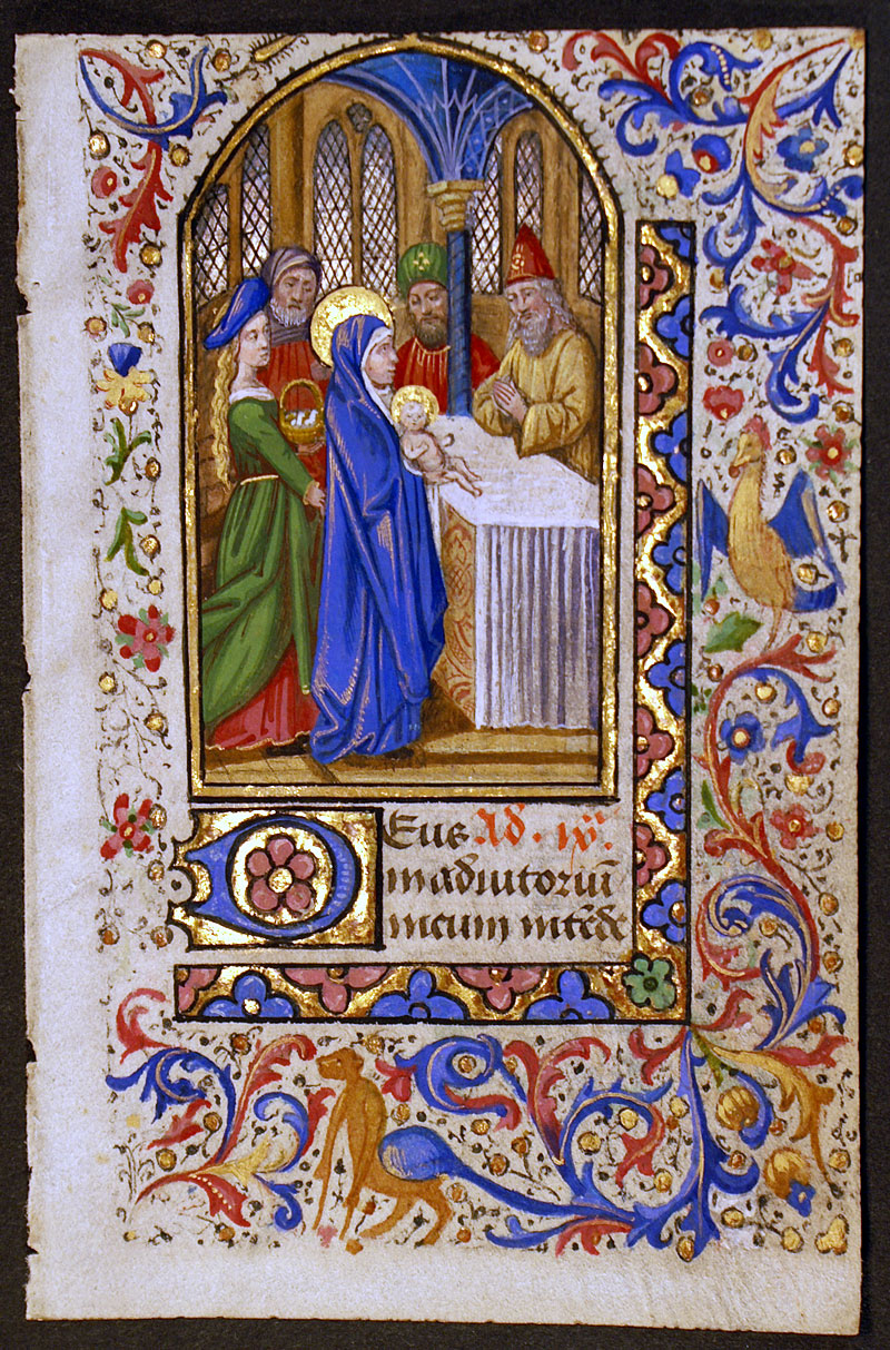 Medieval Book of Hours Leaf - Presentation in the Temple
