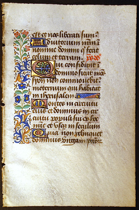 Medieval Book of Hours Leaf - Illuminated initials & border