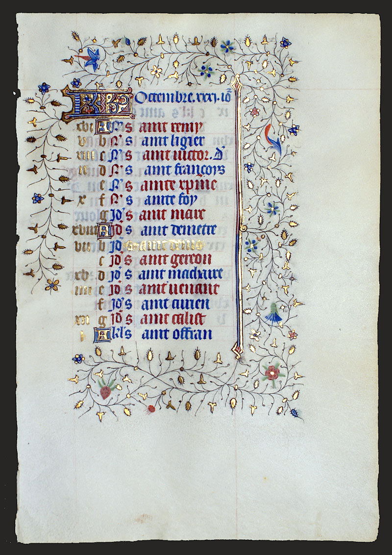 Book of Hours Calendar Leaf for October, c. 1420-40