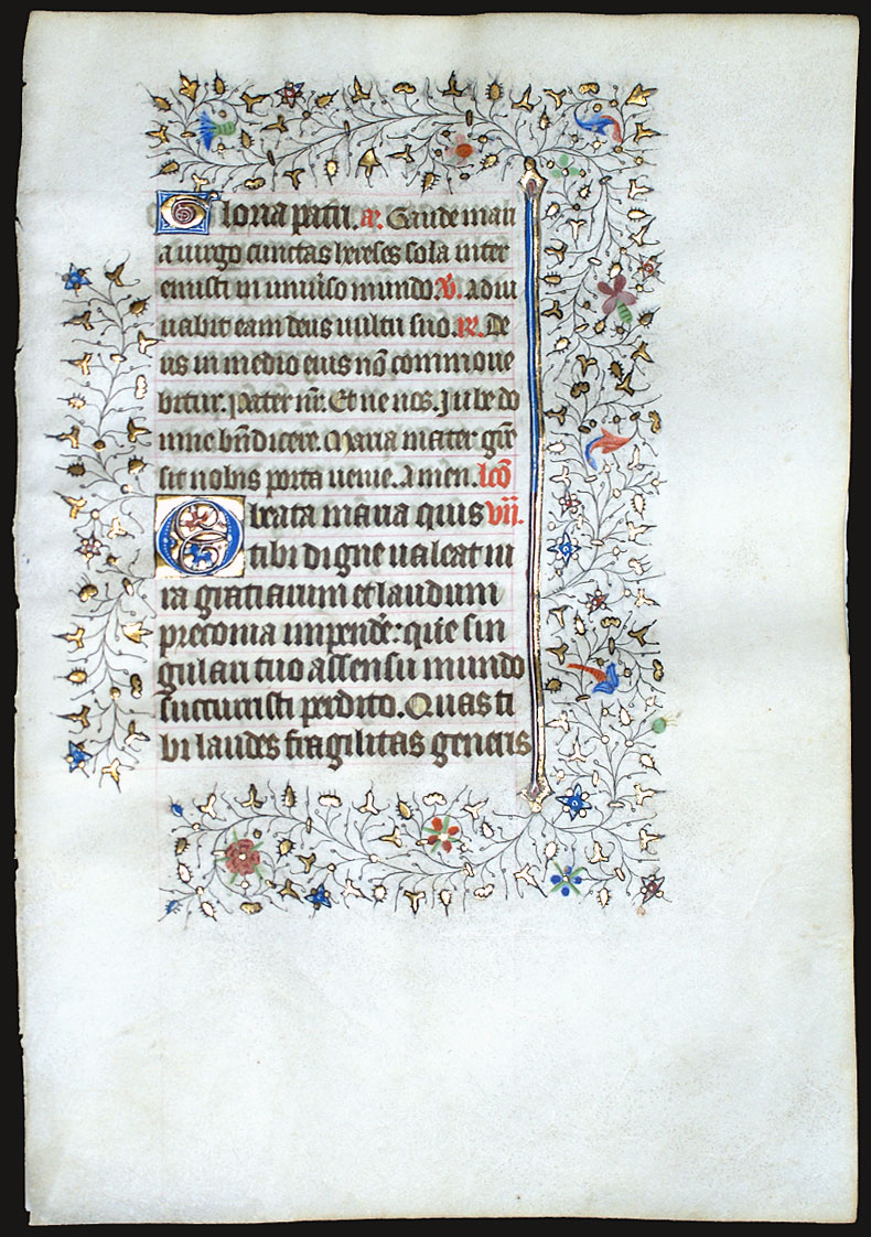 Elaborate Borders -1420-40  Medieval Book of Hours Leaf