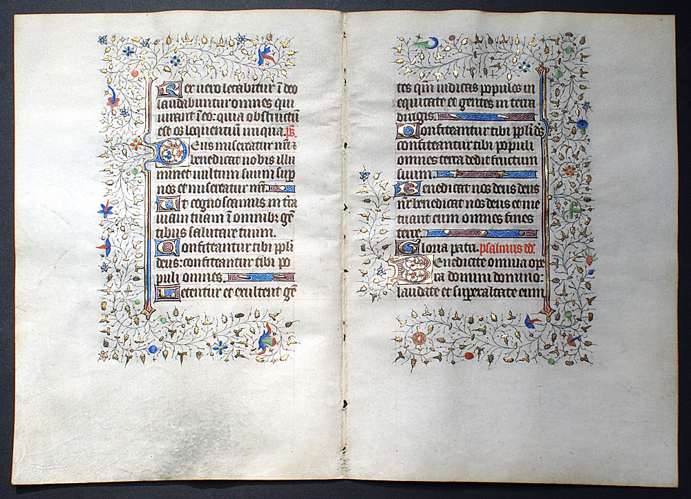 Continuous Book of Hours leaves - c 1420-40 - Elaborate borders