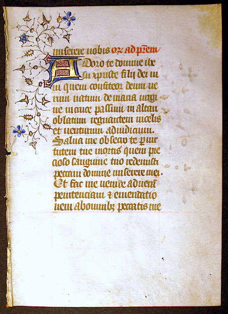 Medieval Book of Hours Leaf - Hours of the Cross