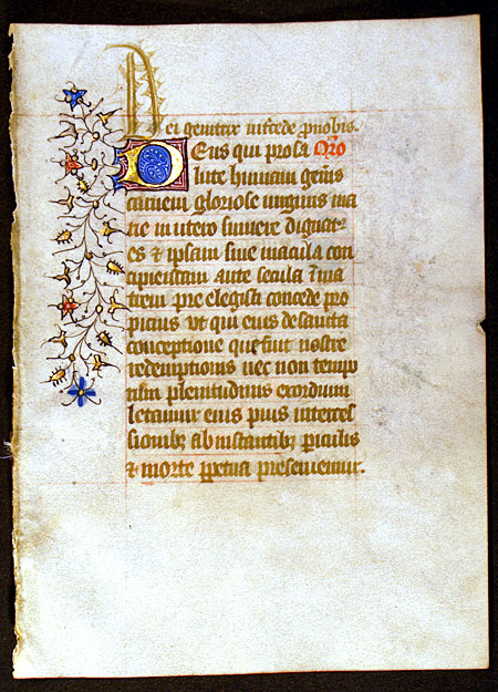 Medieval Book of Hours Leaf - Profile of a female c. 1420-30