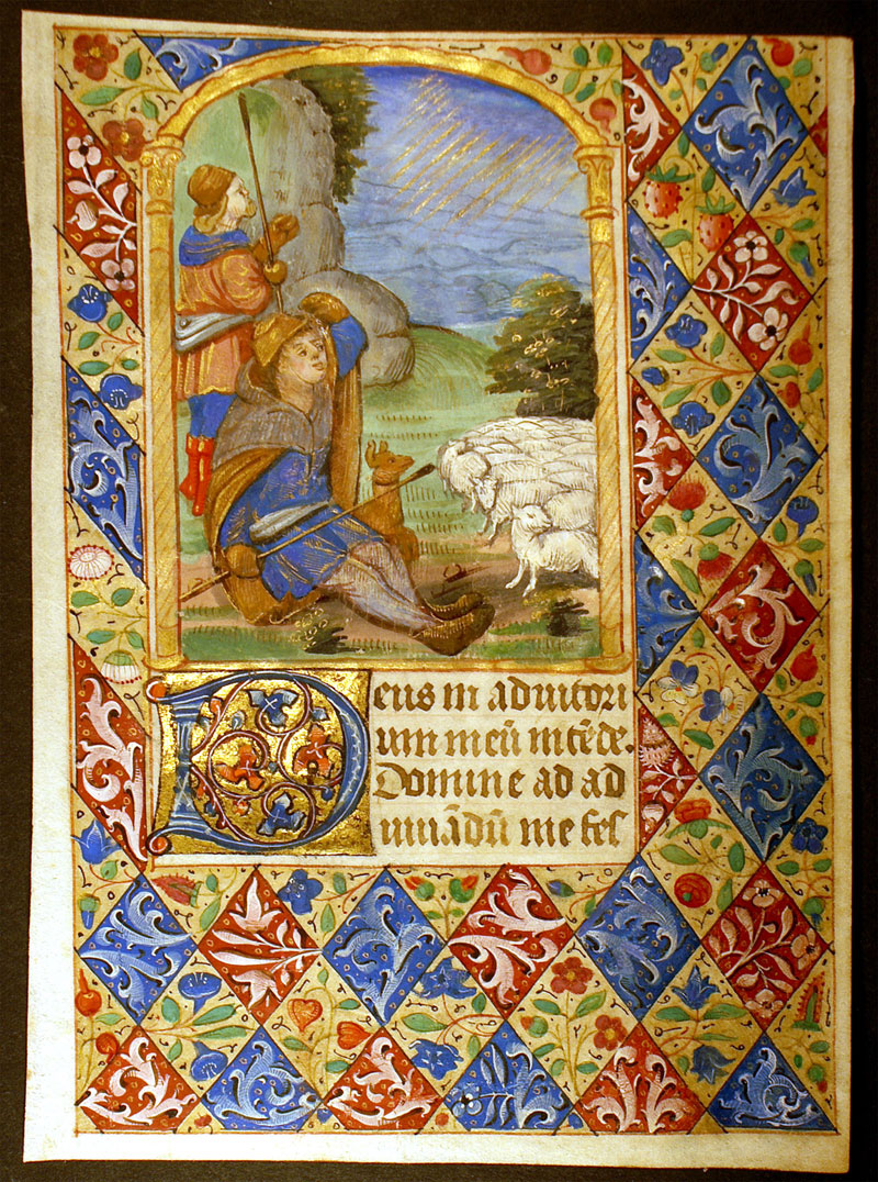 Medieval Book of Hours Leaf - Annunciation to the Shepherds