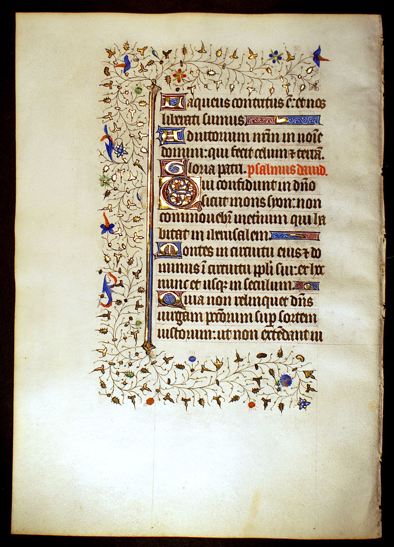 Medieval Book of Hours Leaf - Psalms - Elaborate borders