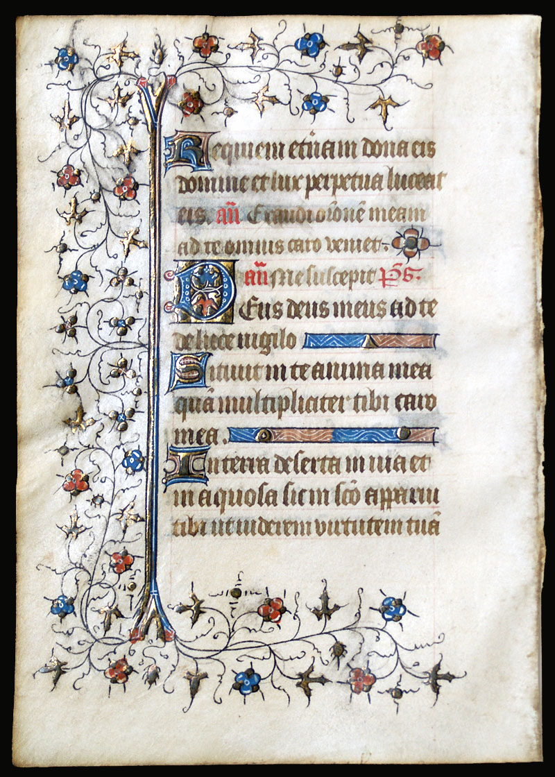 Medieval Book of Hours Leaf - Psalms - 1400-20 Elaborate borders