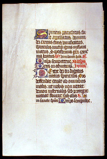 Medieval Book of Hours Leaf - Hours of the Holy Spirit