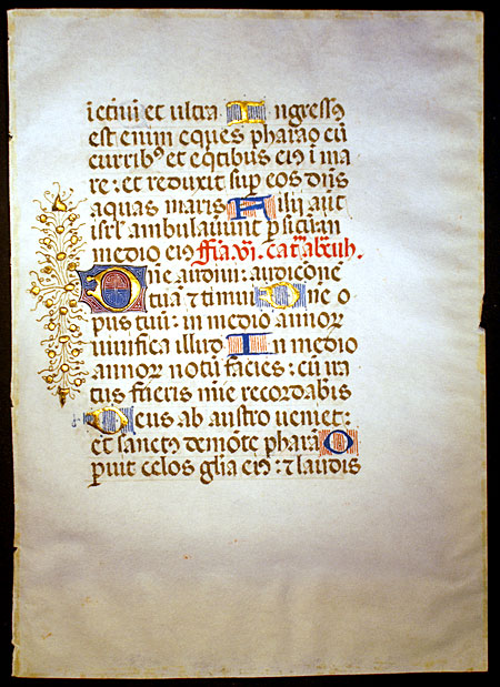 Medieval Book of Hours Leaf with elaborate initial