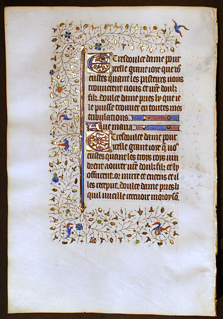Medieval Book of Hours Leaf - Written in French