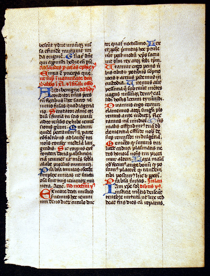 Medieval Breviary Leaf - Hymns for St Gregory