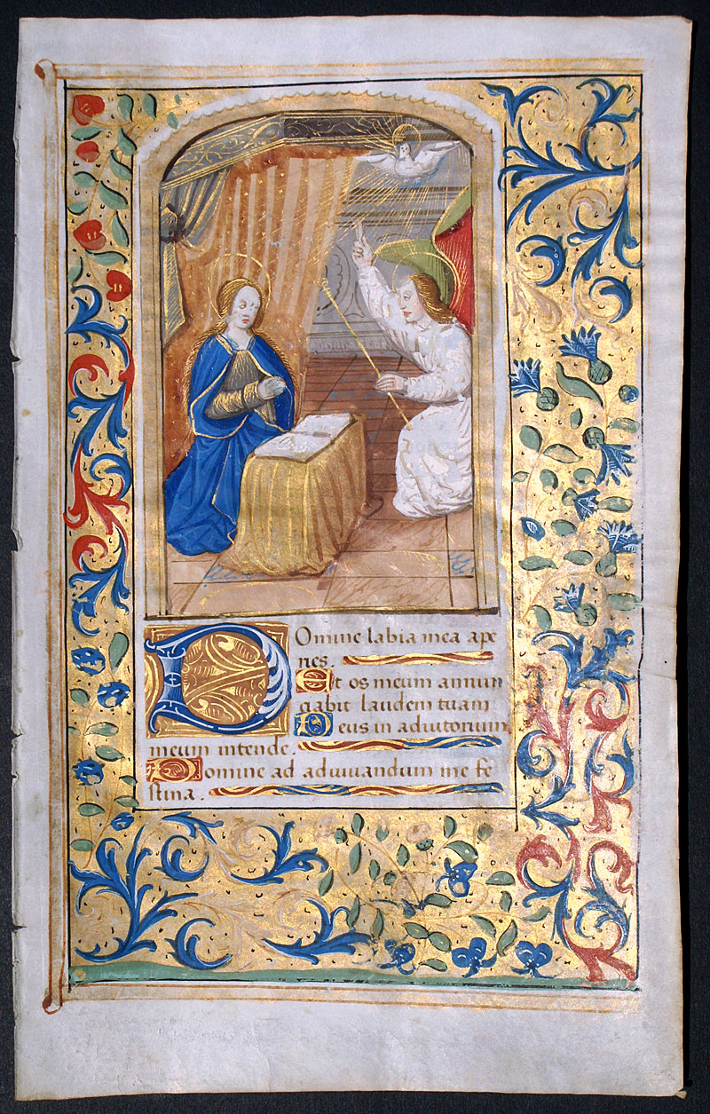 Annunciation to Virgin Mary - Medieval Book of Hours Leaf