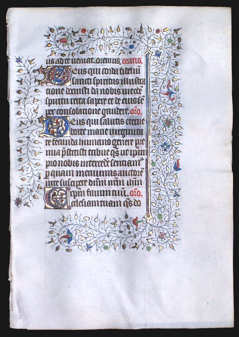 Medieval Book of Hours Leaf - c 1420-40 - Elaborate borders