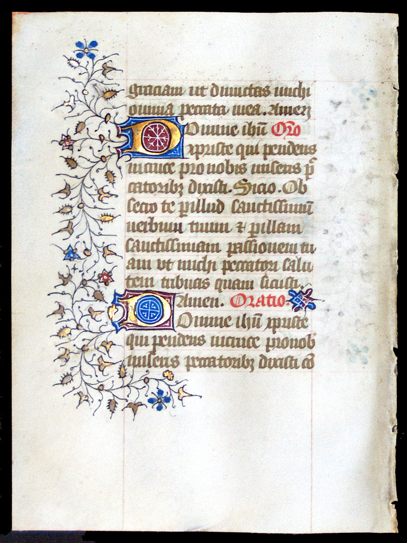 Book of Hours Leaf - c 1420-30 - Elegant Rinceaux borders