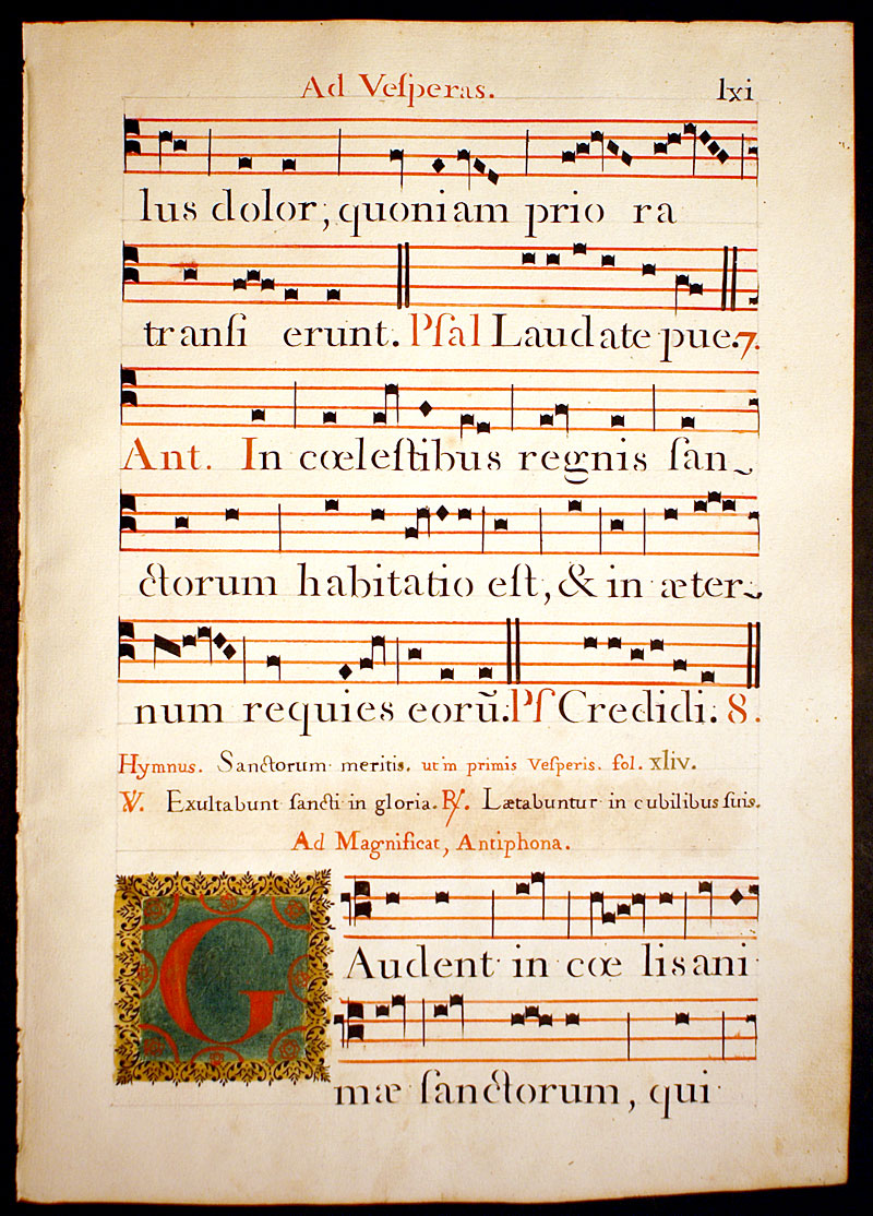 Gregorian Chant - Elaborate initial - Italy c 1778