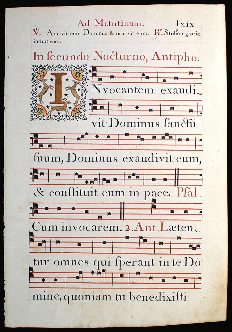c 1778 Gregorian Chant - Elaborate initial with deer - Italy