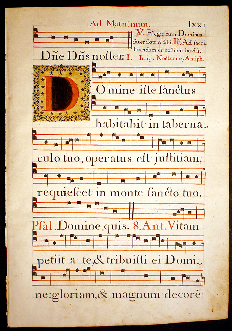 A Gregorian Chant - Elaborate initial - Italy c 1778