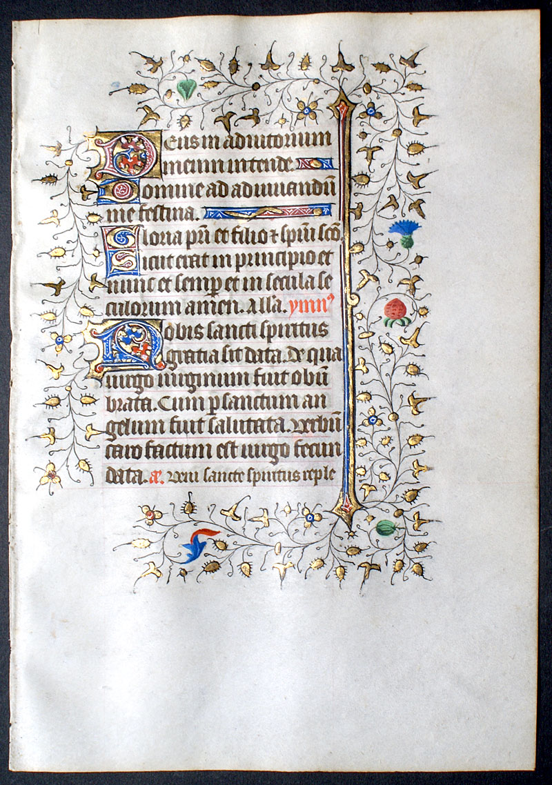 Medieval Book of Hours Leaf c 1420-40 - Hours of the Holy Spirit