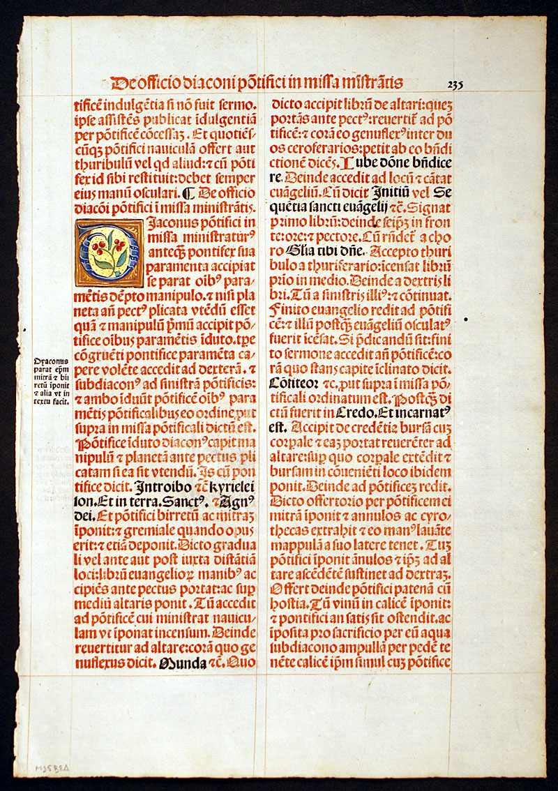 Pontifical Leaf - 1503 Guinta Press - Hand-illuminated initials