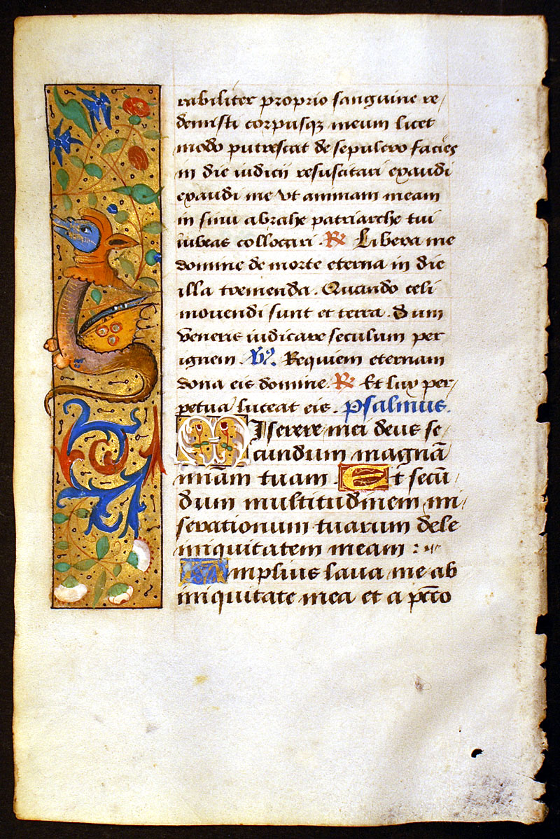 Book of Hours Leaf with fabulous winged dragon