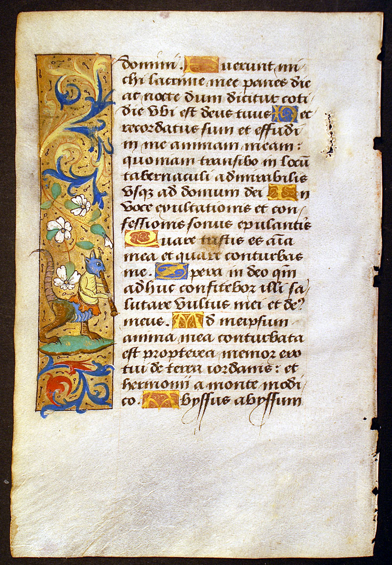 Book of Hours Leaf with creature playing musical instrument