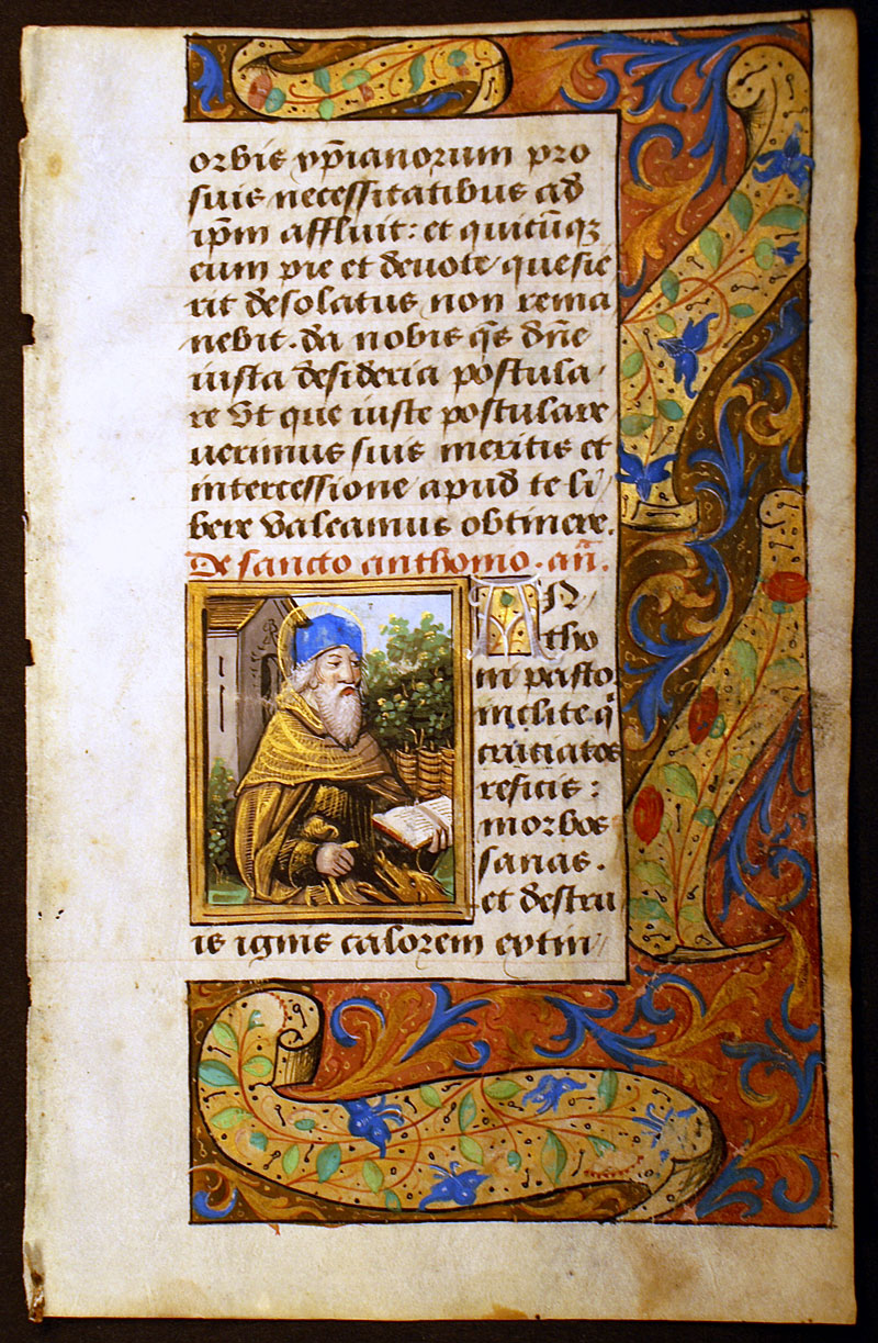 Book of Hours Leaf - Miniature of St Anthony - Jean Coene Master