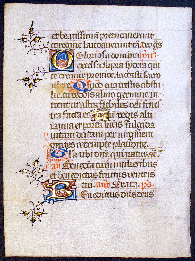 Medieval Book of Hours Leaf c 1450-70 - Psalm & Hymn
